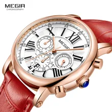 Megir 24 Hours Display Chronograph Analogue Quartz Watch for Lady Girl Women's Fashion Waterproof Red Leather Strap Wristwatch Megir 24 Hours Display Chronograph Analogue Quartz Watch for Lady Girl Women's Fashion Waterproof Red Leather Strap Wristwatch
