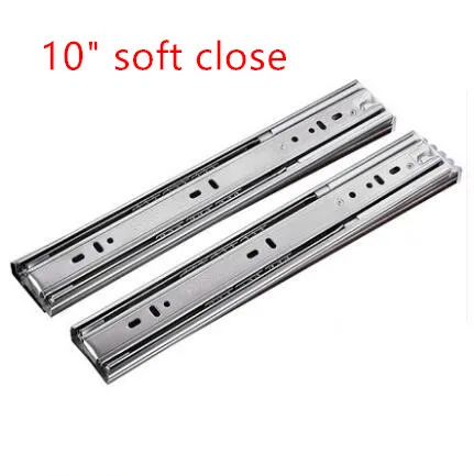 

1 pair lenght 10" Stainless Steel Side Mount Ball Bearing 3 Section Drawer Slide Silent Buffer Soft Close