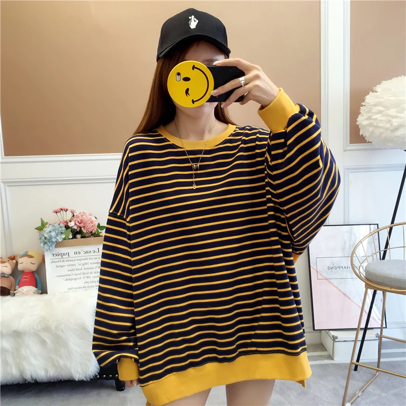 

Focal20 Harajuku Hit Color Stripe Women Sweatshirt Long Sleeve Autumn Women Tracksuit Back Letter Print Lady Pullovers