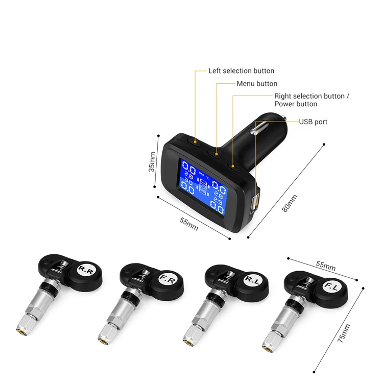 Автомобильная система контроля давления в шинах TPMS с цифровым ЖК дисплеем