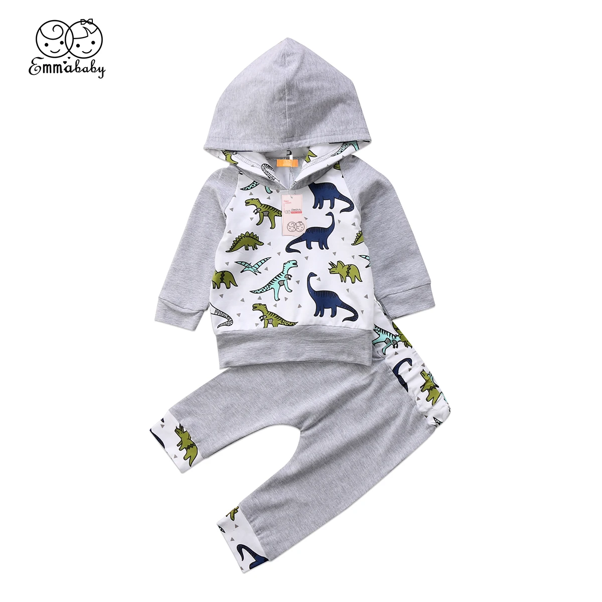 

2PCS Toddler Baby Boy Girl Long Sleeve Dinosaur Hooded Tops Long Pants Outfits Set Clothes