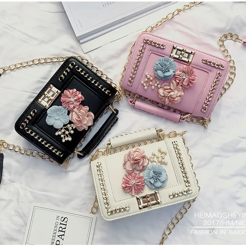 

Spring Summer Appliques Metal Chain Chic Inlaid Small Square Bag High Quality Handbags Crossbody Bags for Women 2019 bolso mujer