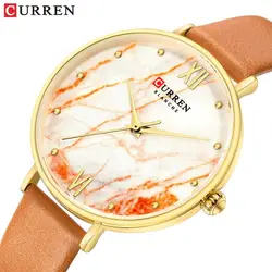 CURREN женские роскошные брендовые новые часы Оранжевые модные кожаные аналоговые женские наручные часы стеклянные водонепроницаемые