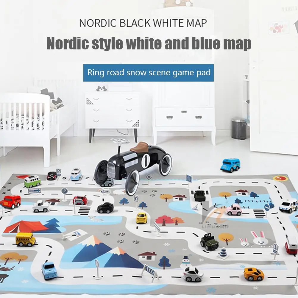 

Kids Traffic Parking Lot Map Game Pad Play Mat Car Carpet Crawling Mat Game Pad (18pcs Traffic Sign+8pcs Cars+1pcs Crawling Mat)