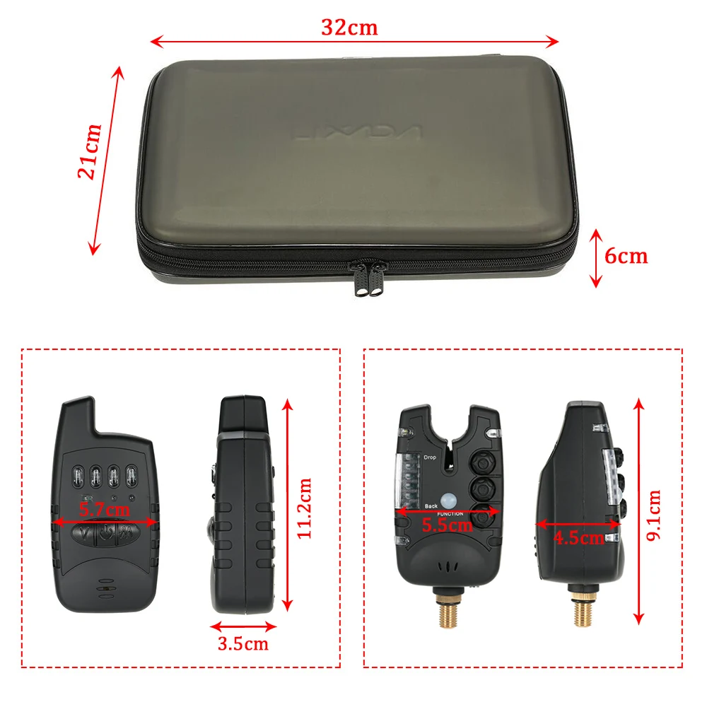 Lixada беспроводной 4+ 1 набор сигнализаций для ловли укусов 4 Bite оповещение тон громкость звук+ 1 приемник в чехол светодиодный JY-27 для ловли карпа