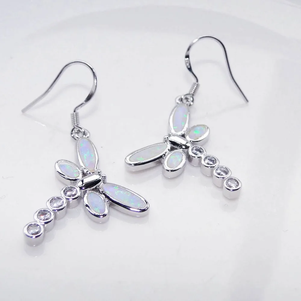 

New Style Dragonfly 100% 925 Sterling Silver Fine White Opal Earrings Drop Earring Jewelry Factory for Women