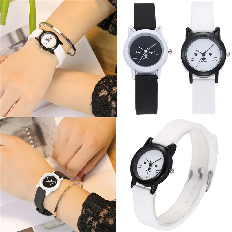 Women's watches casual watches Cat Silica Gel Women Cute Band Analog Quartz Round Vogue Watches Women Clock reloj mujer M09 (1)