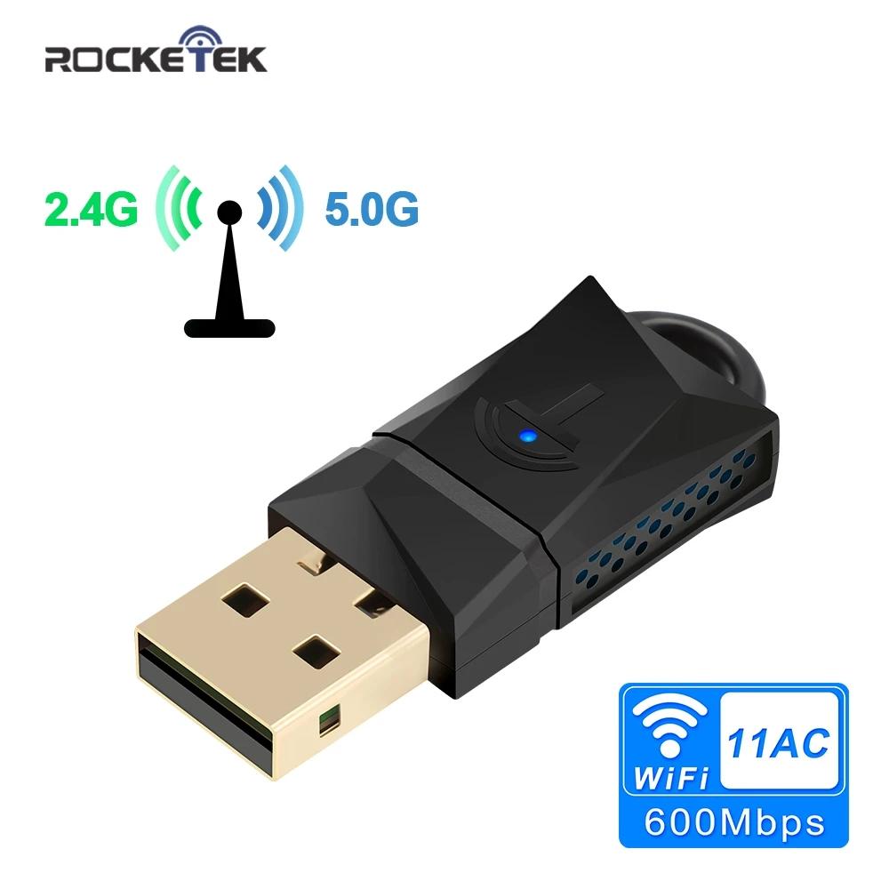 

Rocketek 600Mbps USB WiFi Dongle Adapter, Dual Band USB Wireless Network lan Card for PC Desktop Laptop Tablet 802.11a/g/n/ac