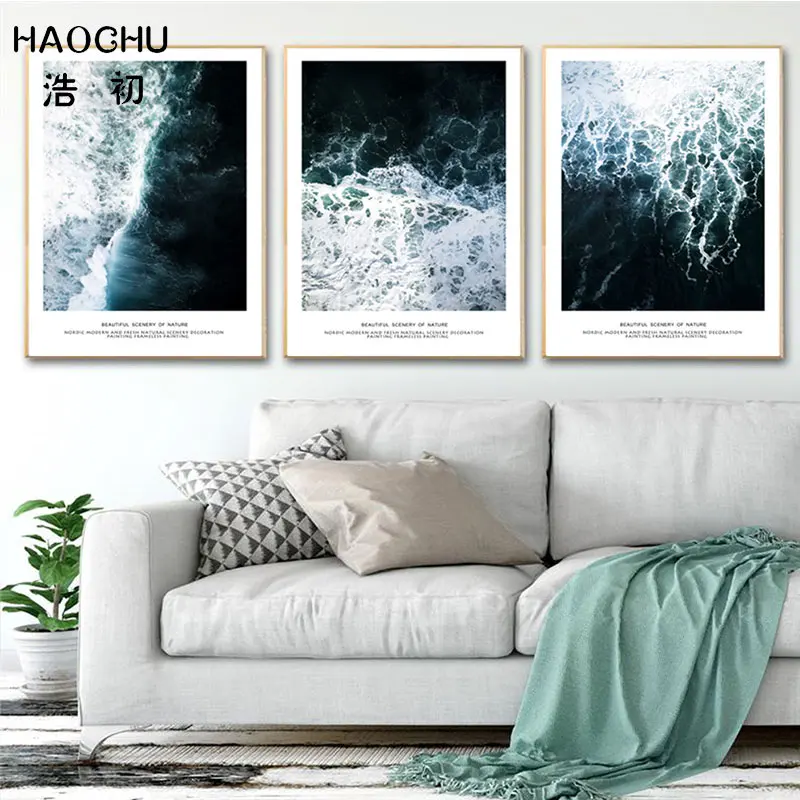 HAOCHU Nordic Poster Sea Seascape Landscape Canvas Painting Nature Wave Art Print &amp Picture Home Wall Decor Unframed | Дом и сад