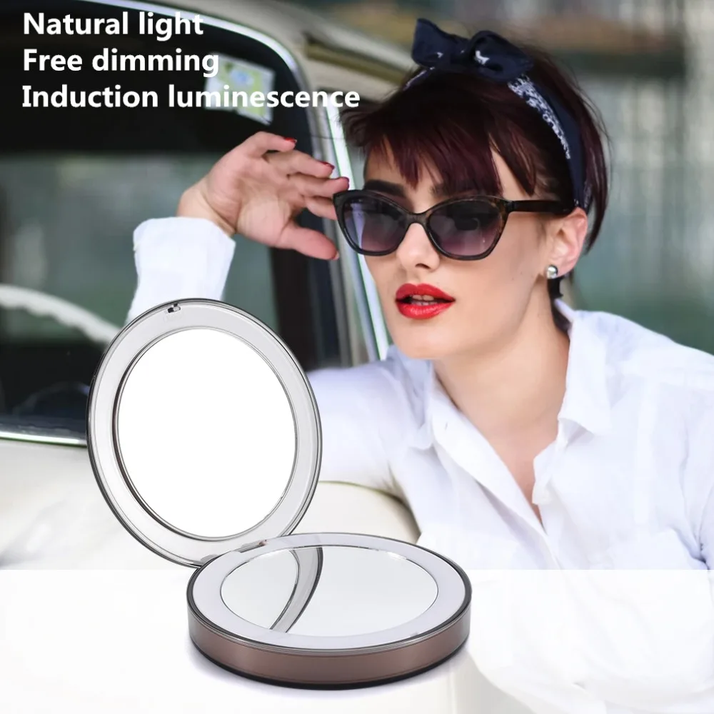 Travel Mirror LED  Makeup Mirror Folding Pocket Mirror 1x3x Magnification Adjustable Portable Travel Mirror Inductive Rechargeable Portable mirror (07)