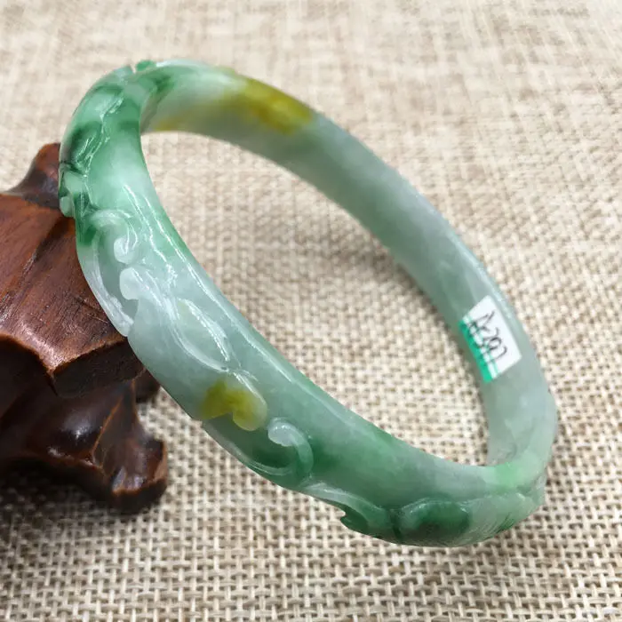 

A-397 Beautiful Hand-carved Emerald Green Jadeite Jade Gems Bracelet Bangle 61mm a 5.19