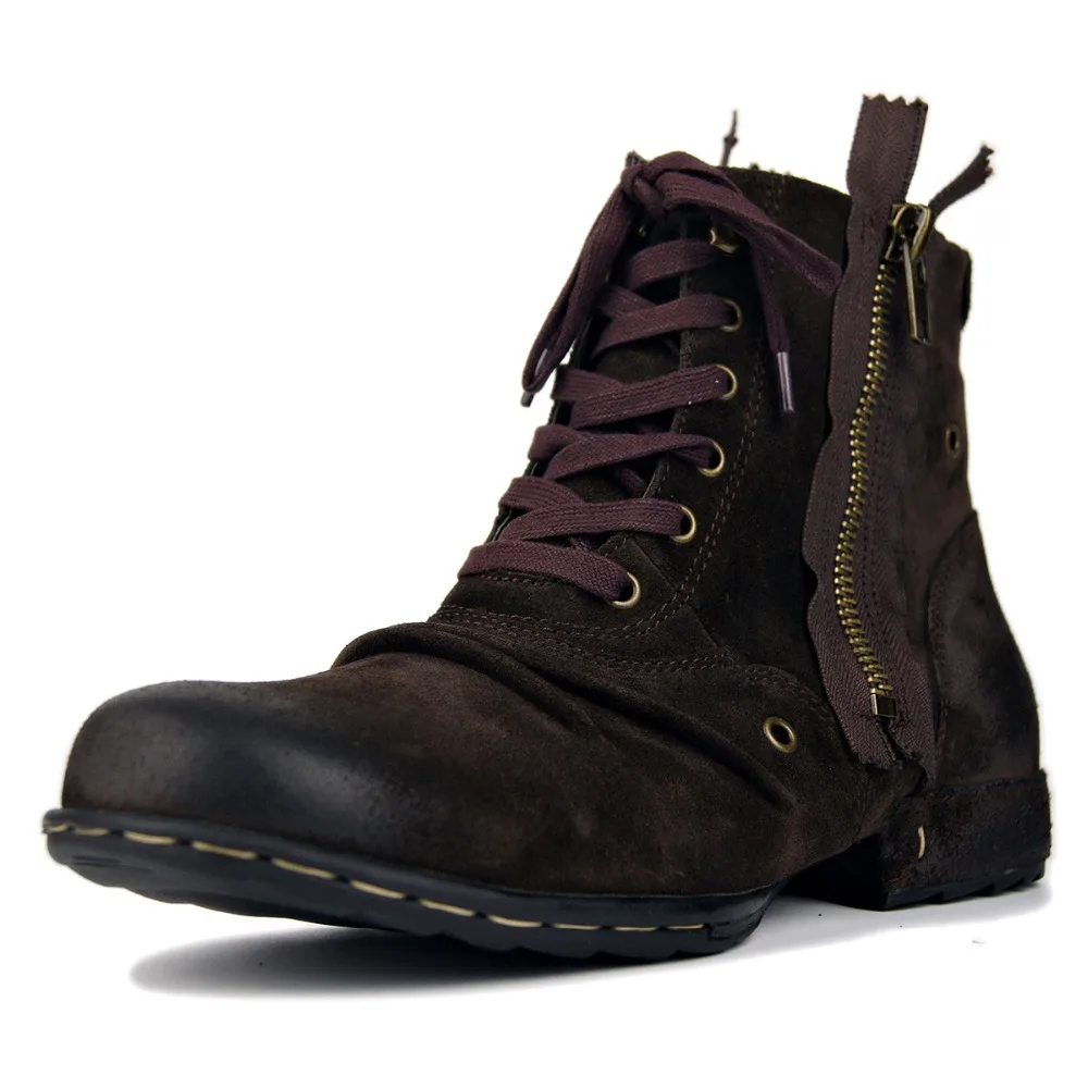 OTTO ZONE/Мужская обувь; ботинки из натуральной замши; коровья кожа; высокие ботильоны на молнии; мотоциклетные кожаные брендовые зимние ботинки на шнуровке
