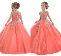 2019 девушки Нарядные платья Sheer бусы кристалл принцесса для детского праздника в честь Дня Рождения платья для девочек в цветочек платья для