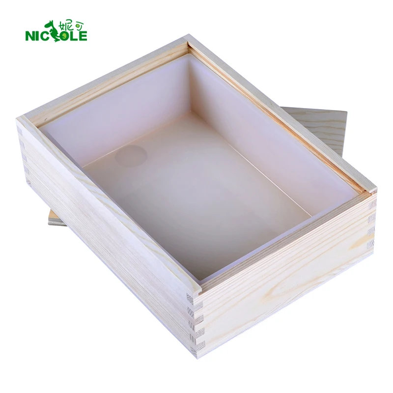 

Nicole B0265 White Rectangle Silicone Soap Molds for Handmade Toast Bread Loaf Cake Baking Mould with Wooden Box