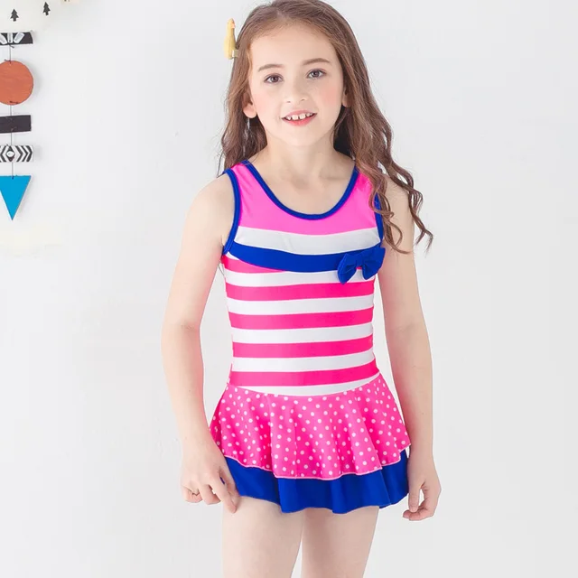 2018 Girl Kids Skirted Skirted Swimsuit Print Dot Striped One Piece