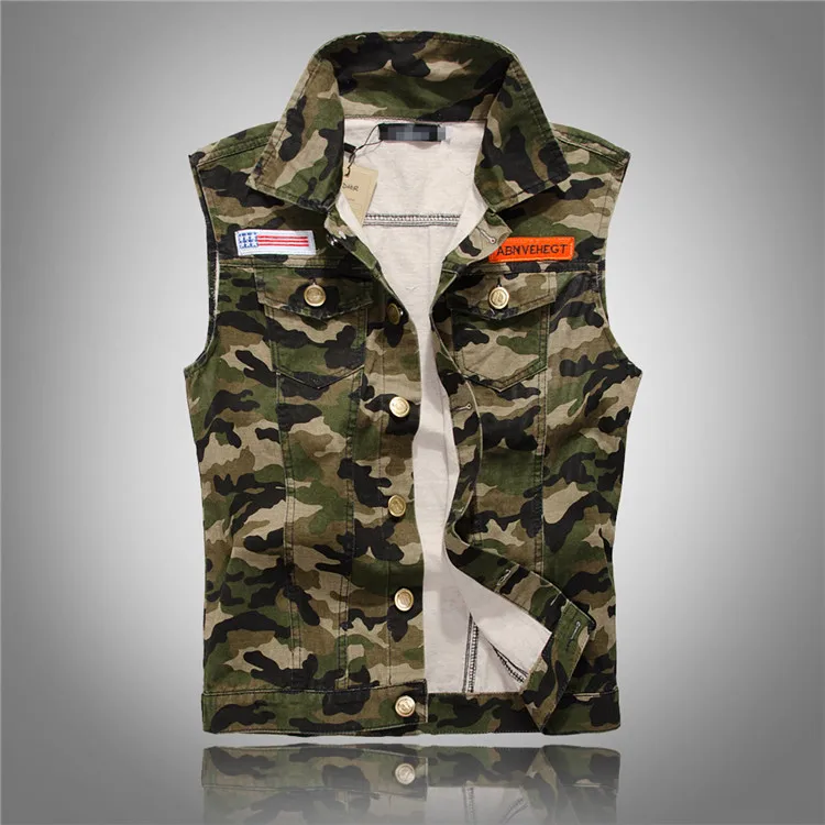 

New Men Denim Vest Vintage Sleeveless Washed Jeans Army Military waistcoat Man Cowboy Camouflage Jacket Plus Size 4XL