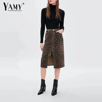 

Autumn winter Vintage leopard print skirts womens high waist skirt korean fashon button Split midi skirt streetwear 2018 clothes