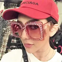 CCSPACE негабаритных Алмаз Кристалл Квадратные Солнцезащитные очки для женщин Большая оправа Брендовые очки дизайнерские женские оттенки УФ Защита 45260