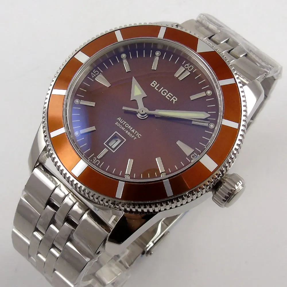 

BLIGER 46MM Red Dial Men's Watch Date Display Rotating Bezel Automatic Movement Wrist Watch