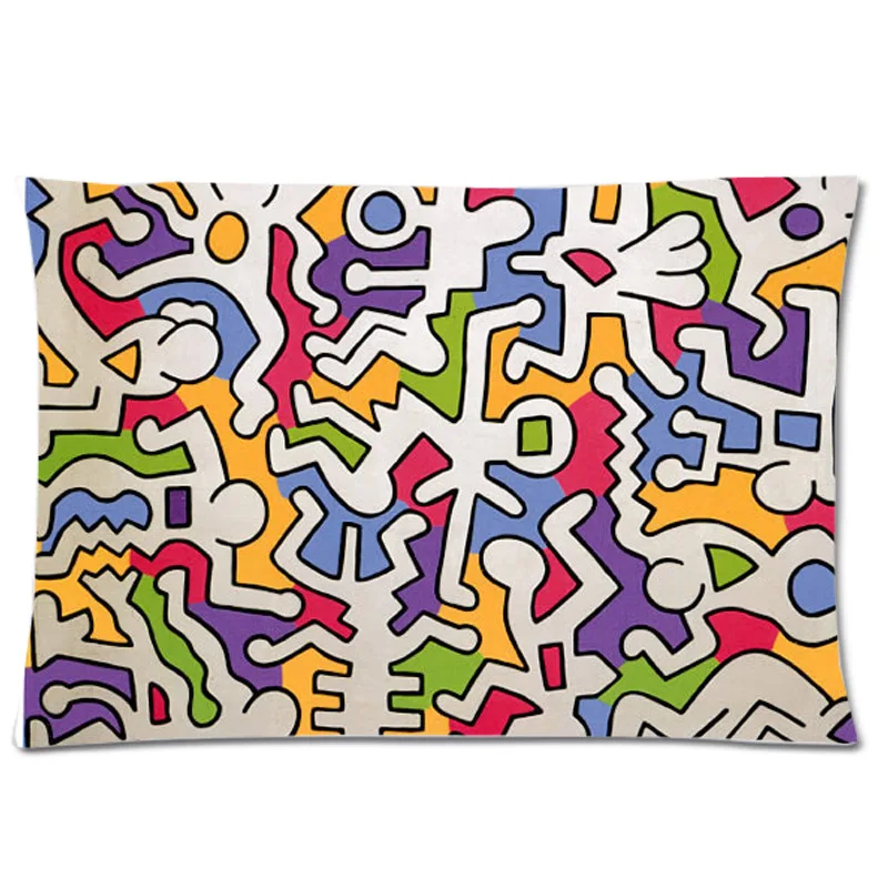 

Rectangle Zippered Custom Pillowcase, Keith Haring Graffiti Work Two Side Printed Soft Polyester Pillow Case Cover 20"x30"