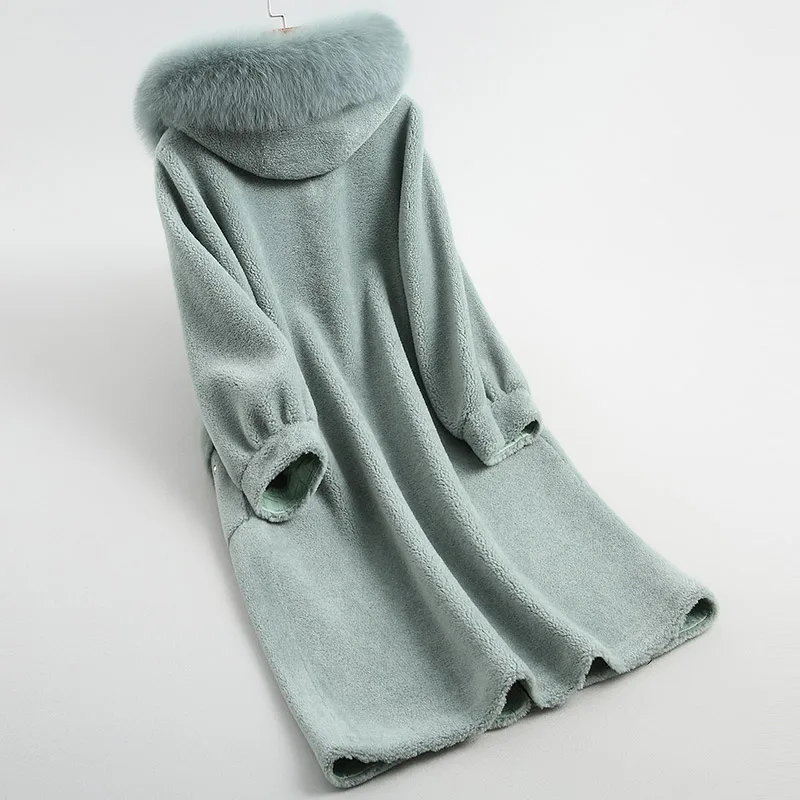 Manteau Femelle Renard Veste Z397 Cisaillement À Fourrure Naturel Mode Vison De beige1 Femmes Mint Laine Longue Green Nouveau Capuchon Hiver Poche Réel beige0 vatUzaY