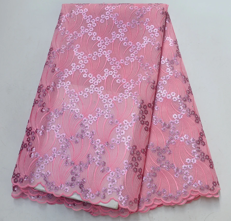 

Pink African Organza Lace Fabric Embroidery French Nigerian Lace Fabrics High Quality For Women dress With Sequins