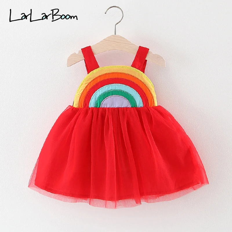 

LarLarBoom Summer Girls Sling Dress 2019 New Arrival Sleeveless Cute Mesh Princess Dress Lovely Rainbow Kids Dresses for Girls