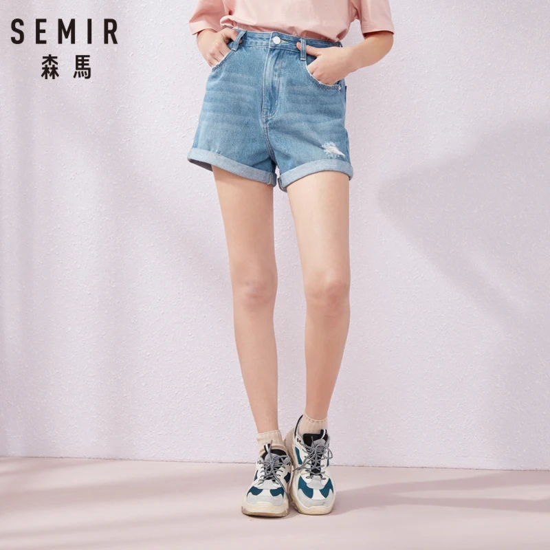 Женские джинсовые шорты SEMIR корейские с отворотами и дырками уличные для лета