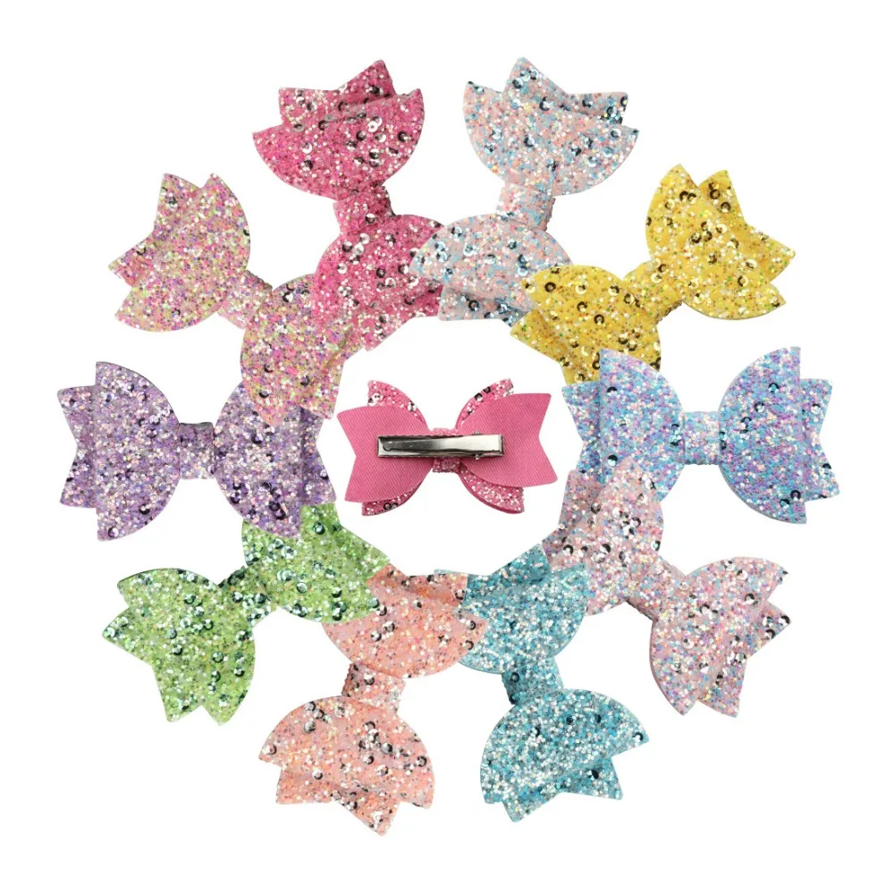 20 pcs/lot, , 3 inch Sequin Glitter Hair Bow Clips or Headbands, Baby