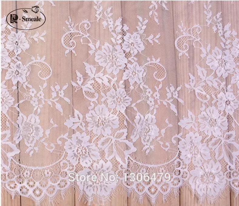 

(3M-6M )French Eyelash Lace Fabric 150cm White Black Diy Exquisite Lace Embroidery Clothes Wedding Dress Accessories RS213