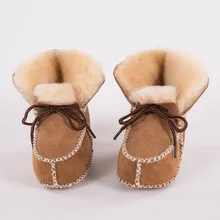 New Keep warm winter Genuine Leather Wool fur baby boy boots toddler girls soft Moccasins shoes with plush Sheepskin booties