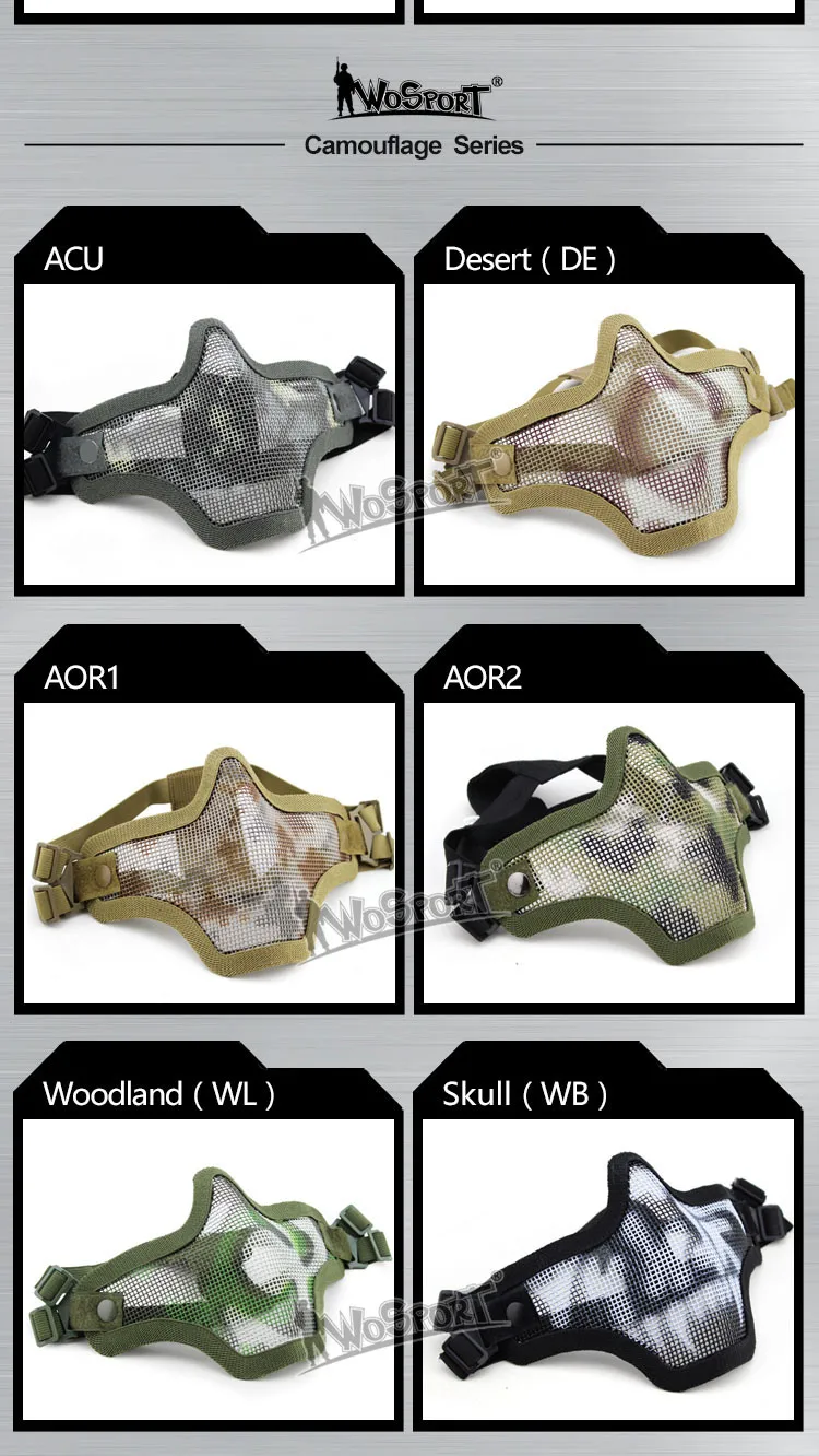 WoSporT тактический маска V1 металла Проволочная сетка половина Уход за кожей лица защитный Пейнтбол Аксессуар для Охота армии Airsoft CS излучению