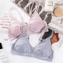 Wasteheart Women Fashion Pink Lace Mesh Bra Sets Cross Straps Bralette Cotton Cut Out Panties Underwear Sexy Lingerie Sets A B bowknot cut out lingerie bralette set