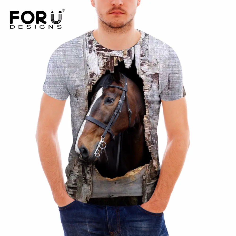 

FORUDESIGNS T shirt Men 2017 New Fashion Casual 3D Horse Printed Tshirt Short Sleeve Cotton Men Clothes Camiseta Masculino S-XXL