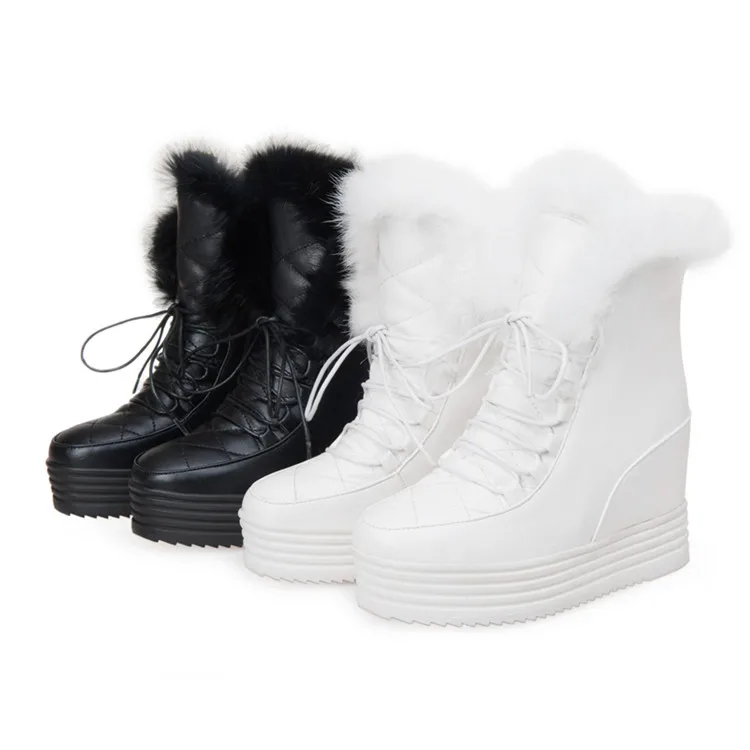 PXELENA/Прямая поставка, зимние теплые плюшевые ботинки, женские непромокаемые ботильоны с мехом на скрытой танкетке, ботильоны на высоком каблуке, белые, черные, размеры 34-43