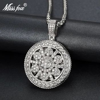 

Missfox Round Flower Of Life Pendant Necklace Exquisite Personality Micro-inlaid Lab Diamond Copper Necklaces Jewelry New 2019
