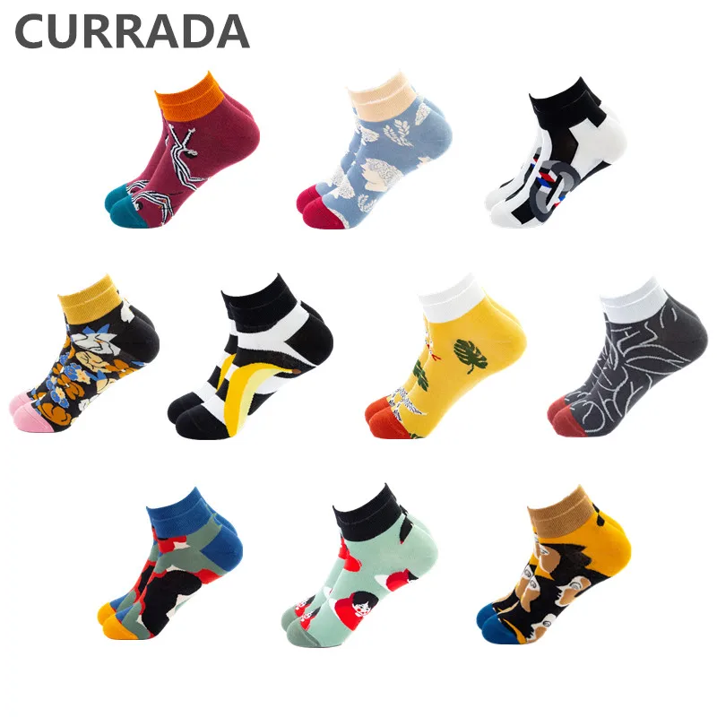 buy 10 Pairs Lot Men #039;s Happy Summer Ankle Socks Novelty Creative Painting Design Casual Boat Sock Combed Cotton Colorful Short Socks