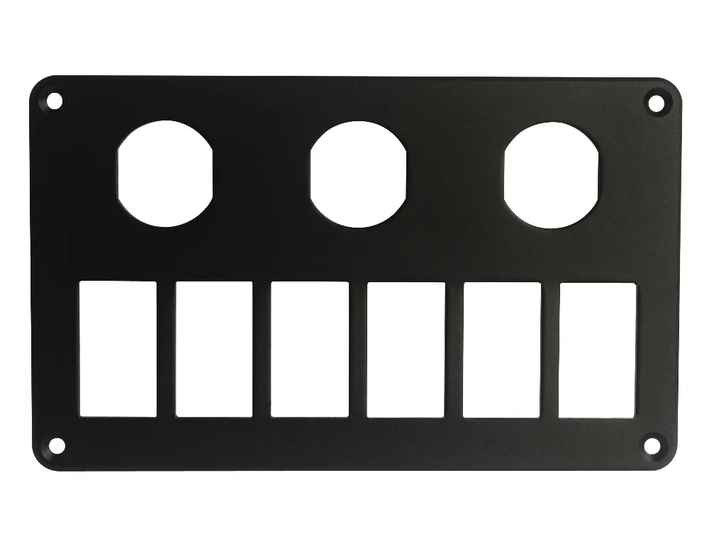Aluminum 6 Way Rocker Switch Mount Panel With 3 power sockets holder