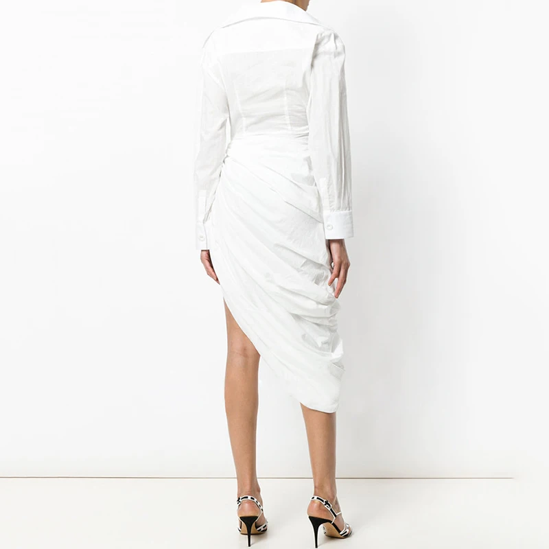 TWOTWINSTYLE платье рубашка женское с длинным рукавом Ruched Туника высокая Талия Bodycon
