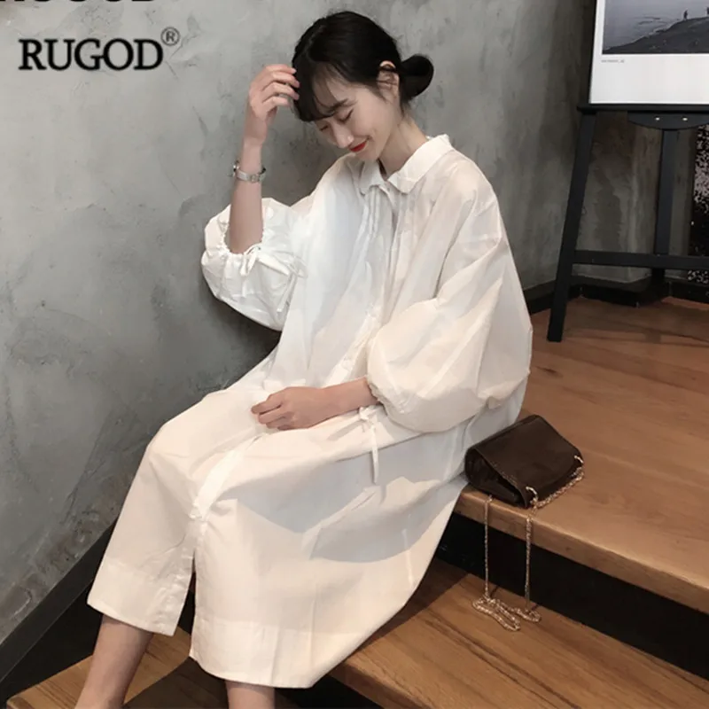 RUGOD 2018 корейский стиль объемным шнурком летучая мышь с длинным рукавом платье