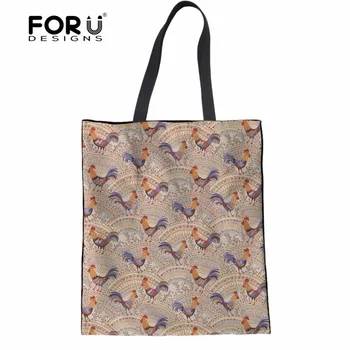 

FORUDESIGNS Chicken Flower 3D Print Women Shopping Bags Linen Tote Shoulder Bags Folding School Girls Cloth Bags Handbag Woman