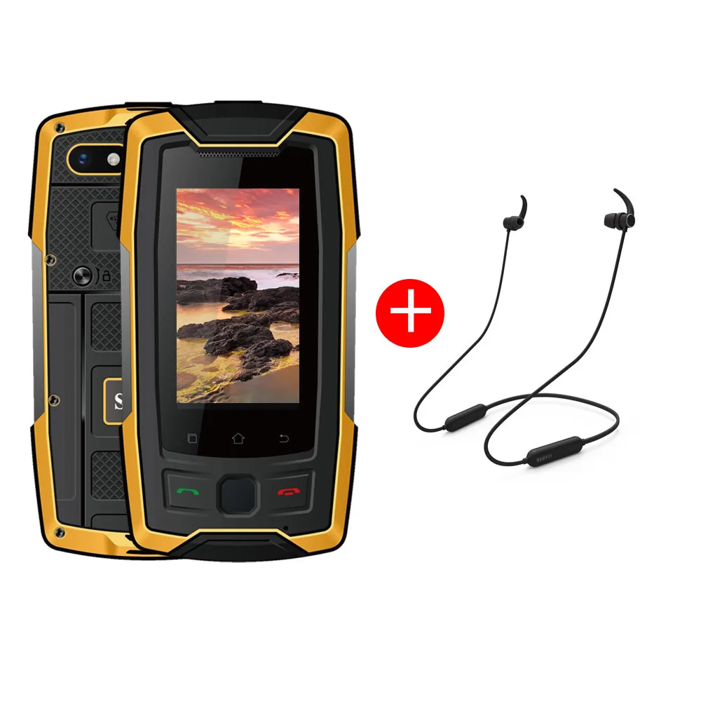 SERVO X7 Plus 2.45" Mini Smartphone LTE IP68 Waterproof Rugged Mobile Phone MTK6737 RAM 2GB ROM 16GB Fingerprint NFC GPS Walkie - Цвет: Yellow Add Headset