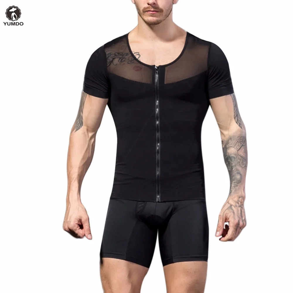 

Men Slimming Corset Shapewear in Bodysuit Shapers Shirt Trainer black white Mesh Short Sleeve Body Shaper Waist Cinchers