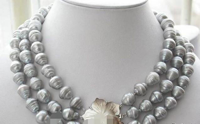 

Miss charm Jew.721 3row 13mm rice gray screw thread freshwater pearl necklace