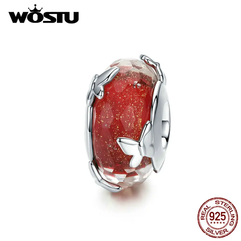 

WOSTU Butterfly Beads 925 Sterling Silve Murano Glass Red Charm Fit Original Bracelet Women Necklace DIY Jewelry Making CQC1256