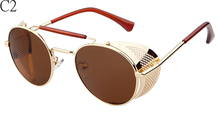 Хорошее преимущество, высокое качество, металлическая оправа, стимпанк, солнцезащитные очки для мужчин, фирменный дизайн, Goggle, для мужчин и женщин, готический стиль, солнцезащитные очки, Ретро стиль - Цвет линз: C2 brown