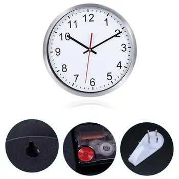 

12 Inch Large Indoor Non-Ticking Wall Clock Silent Decorative Silver Frame Wall Clock Creative Modern Metal Clock with Hook