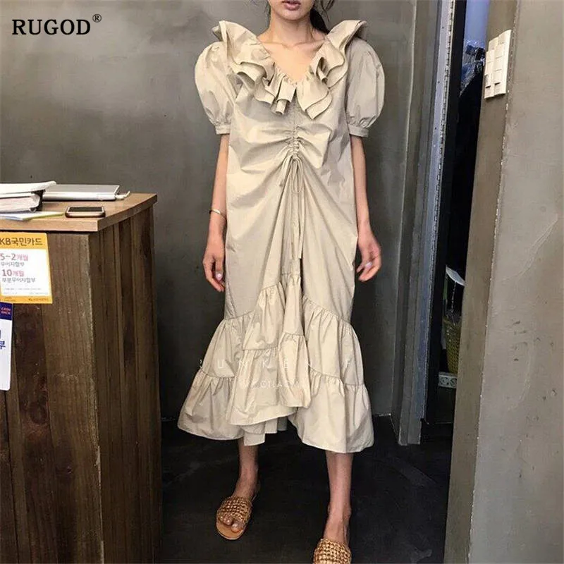 RUGOD новое модное платье рыбий хвост с двойным воротником в виде листьев лотоса