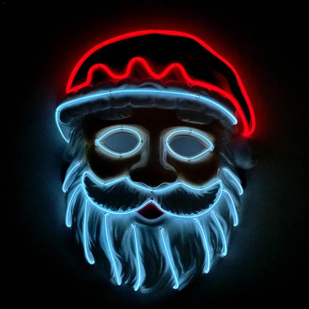 EL Wire Light Santa Claus Mask LED Flashing Cosplay Face Mask Costume