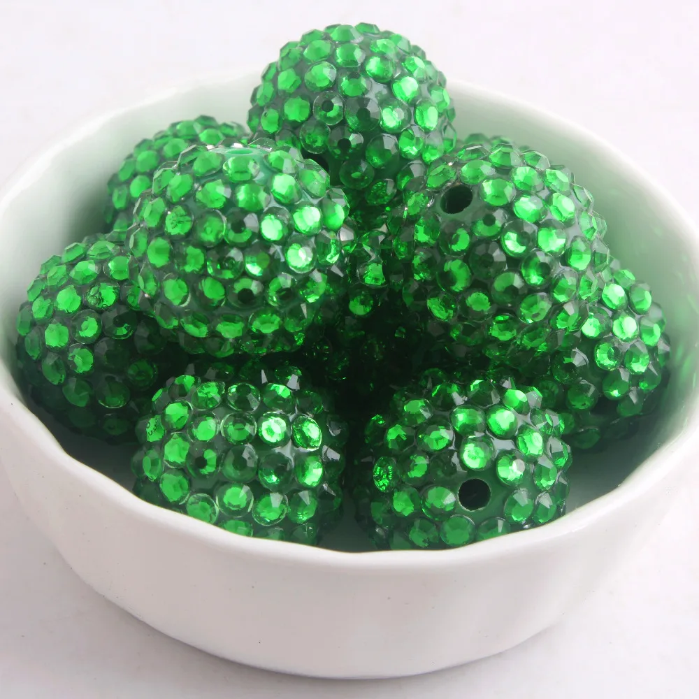 

Kwoi vita Green color Resin Rhinestone Ball beads Wholesales AAA Quality 20mm Chunky 100pcs/lotfor Kids Girl Jewelry